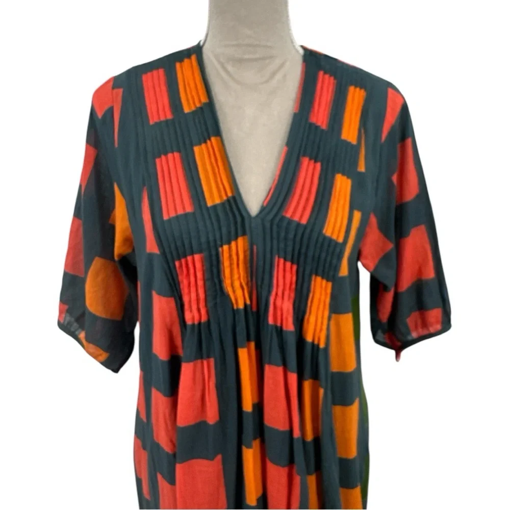 Dolma Skye Dress Geometric Block Printed Petrol Size M Medium Boho Relaxed Fit - Picture 4 of 15